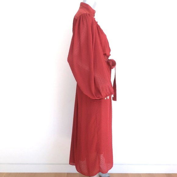 ZIMMERMANN MIDI DRESS ESPIONAGE BRICK PLISSE SWISS DOT SIZE 0 LONG SLEEVE - Picture 4 of 11